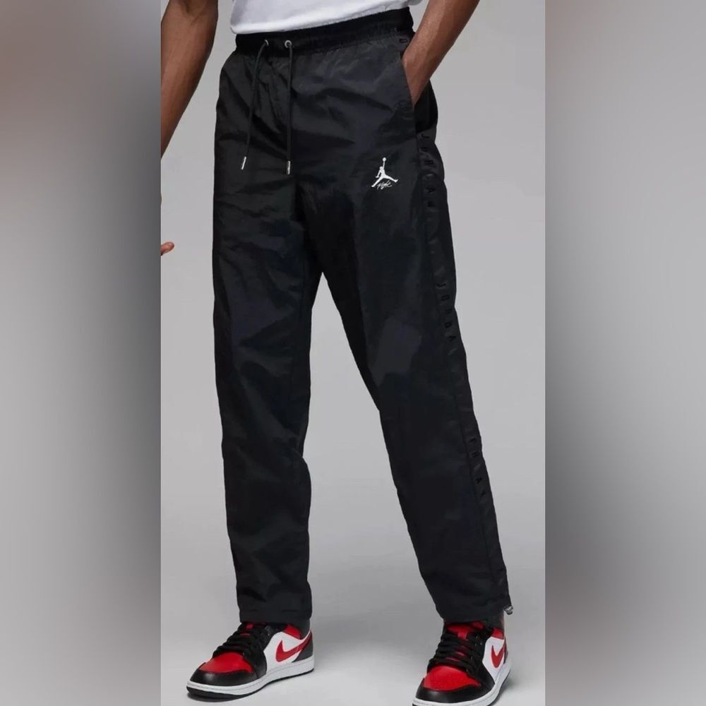 Jordan Flight Black Nylon Track Pants Windbreaker Joggers Drawstring Mens S